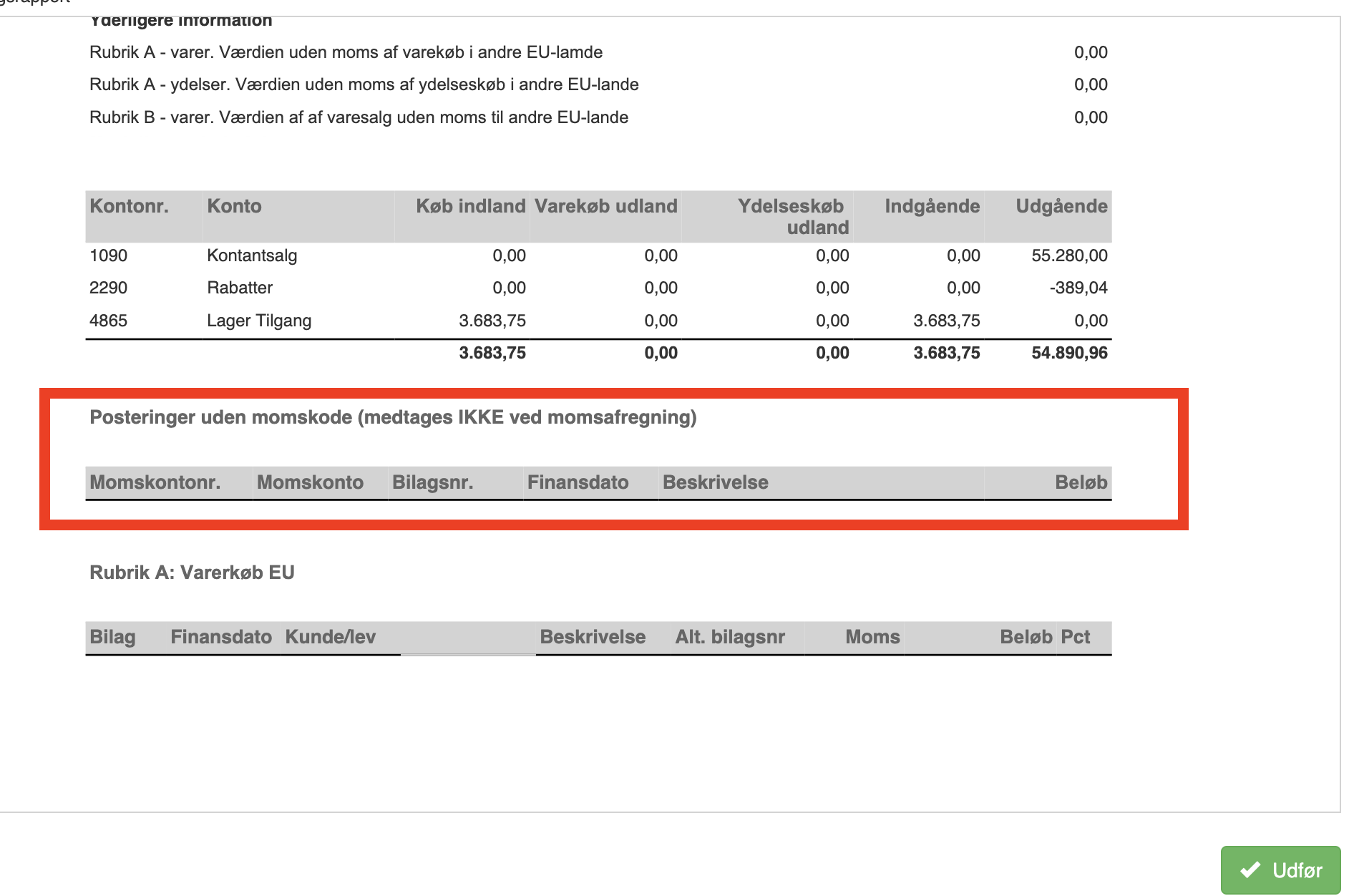 Posteringer i momsindberetningen i Sapera - Hjælpecenteret